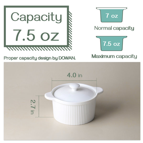 Dowan 7 oz. Ceramic White Ramekins With Handles For Creme Brulee With Lids & Reviews Wayfair